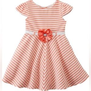Sweet Heart Rose Peach and White Striped Dress with Flower/Belt - size 3-6 mo